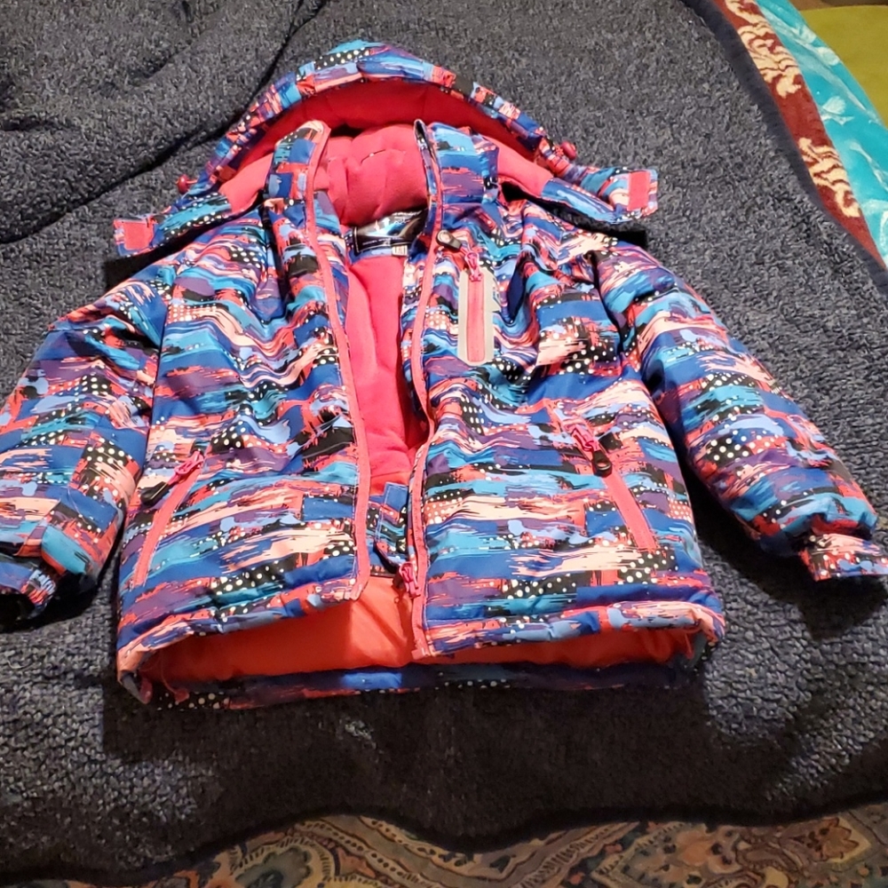 Girls' Winter Ski Puffer Jacket - Pink & Blue